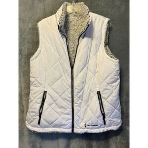 Free Country Sherpa Fleece Puffer Vest White Reversible Zip Women XL